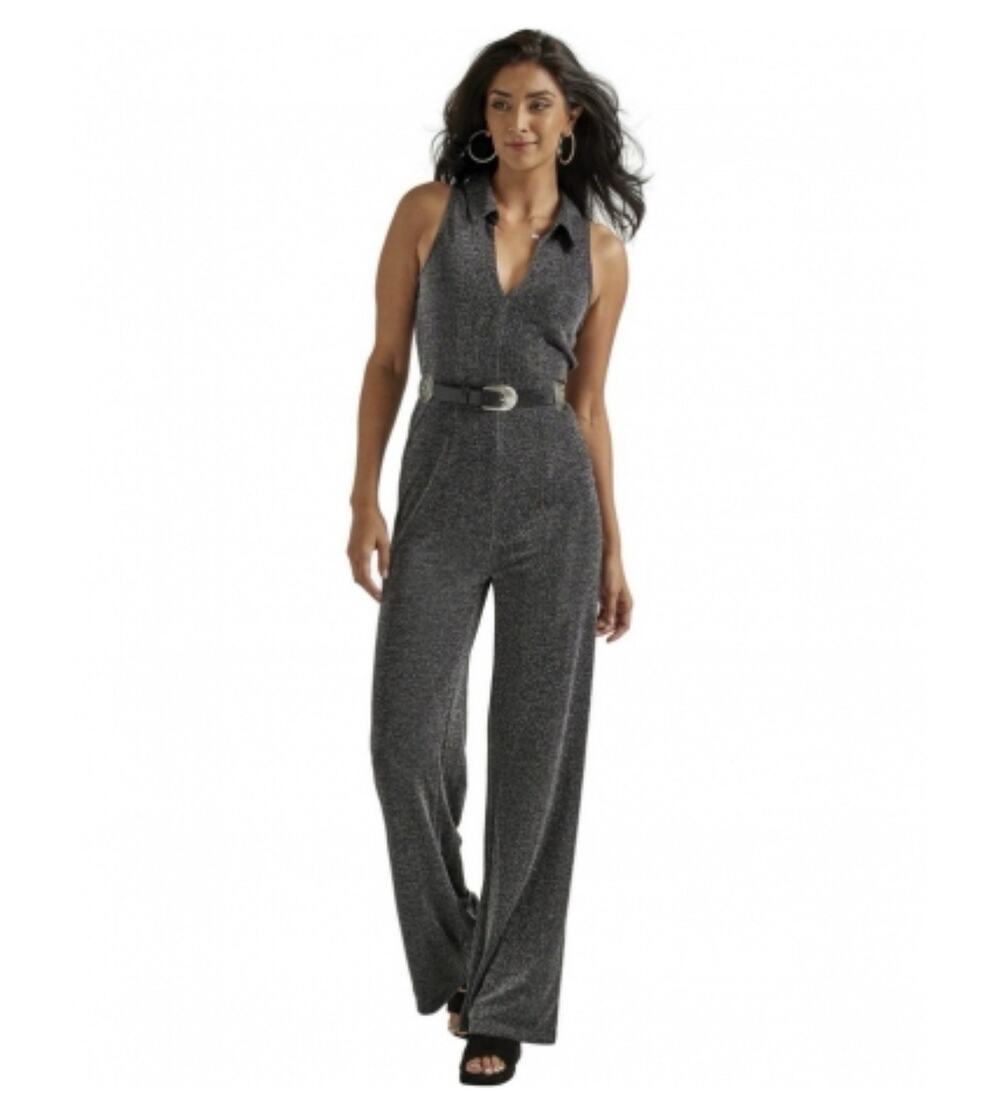 Wrangler Retro Jumpsuit Size S Black Silver Shimmer Metallic Wide Leg Western